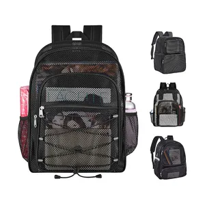 GELORY Customized Outdoor Sports Travel Mesh Backpack Schoolbags College Students See Through Mesh Backpack