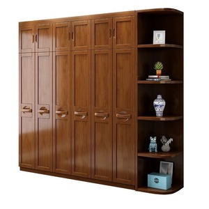 Armoire en bois massif à trois portes, grande capacité, portes battantes, rangement pour chambre à coucher - Product Image 4