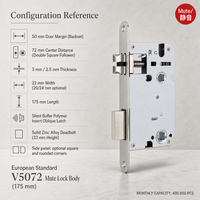 Serrure de porte silencieuse 5072, corps de serrure de porte silencieux et fluide pour portes intérieures en bois