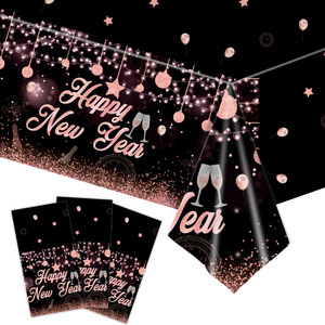 Feliz Año Nuevo, mantel rectangular de color oro rosa, decoración desechable para fiestas, Nochevieja, elegante diseño de estrellas - Product Image 4