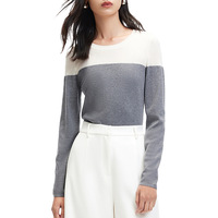 Pull-over en maille décontracté à col rond pour femme, style color-block, en fibre de polyester, design minimaliste, collection Printemps 2026, style européen et américain