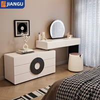 Table de toilette moderne de luxe en marbre avec miroir à LED et tiroir - pour chambre à coucher, hôtel ou salle à manger, en bois