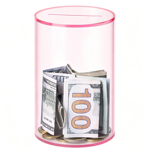 Tirelire ronde en acrylique transparent, boîte de rangement pour pièces de monnaie, pour adultes et enfants, cadeau d'anniversaire ou de fêtes - Product Image 1