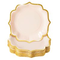 Assiettes de fête en papier rose avec bords festonnés en feuille d'or 9 pouces mignon style moderne fantaisie pour événements à thème anniversaires douche nuptiale