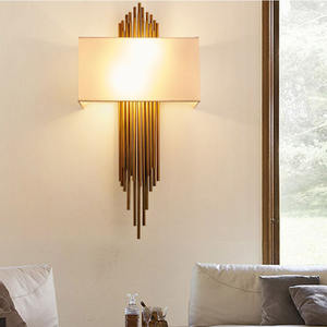 New Design Postmodern Iron Fabric Wall <b>Sconce</b> Hotel Corridor Deco Gold Metal Strips Wall <b>Light</b> Tube - Product Image 1