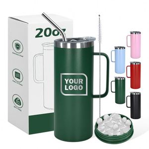 Logo 20Oz Double Walled Stainless Steel Insulated Coffee Tumbler Camping Mug With Plastic Bottom and Handle Small Storage Bottom - Product Image 1
