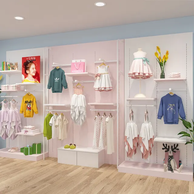 Estante de exhibición de tienda de ropa para niños LOGO personalizable Estante de exhibición de tienda de ropa Estante de pie