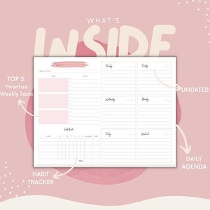 Weekly Planner <strong>Notepad</strong> <strong>Custom</strong> Printed Daily &amp; Monthly <strong>Calendar</strong> Agenda 2023 to Do List Notepads Habit Tracker - Product Image 2