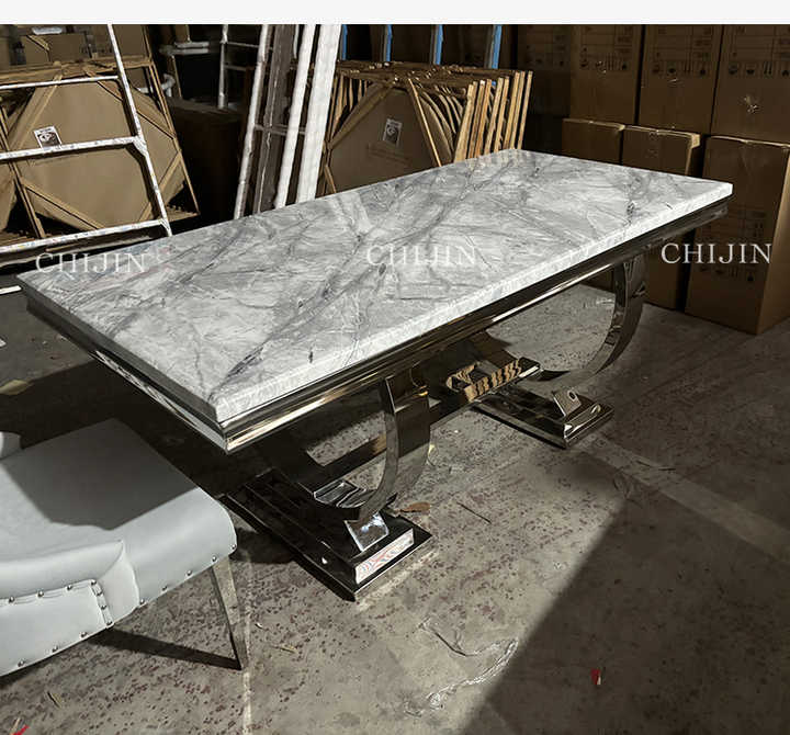 Luxury Marble Dining Room Table with Stainless Steel Base