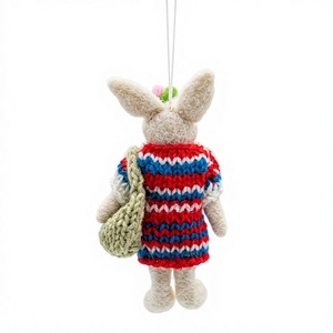 Handmade Eco-Friendly Traditional Knitted Rabbit Ornament 100% Wool Red Blue White Sweater Cartoon <b>Animal</b> Christmas Decoration - Product Image 4