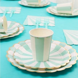 DAMAI Green Stripe <b>Paper</b> Plates Set Hot Stamping Craft Tableware Set Party Disposable Dinner Plates Supplies - Product Image 1