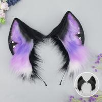 E0019 Bandeau d'oreille de renard en peluche fait à la main-Starry Dark Anime Cosplay Hair Hoop, accessoire de cheveux d'oreille d'animal réaliste pour Comic Con