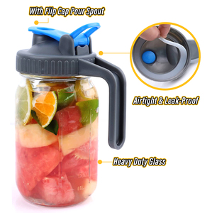 Carafe en verre Mason Jar avec couvercle à bec verseur rabattable pour le stockage du lait maternel, café froid 1 litre, 32 oz, 64 oz - Product Image 2