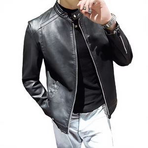 Veste en similicuir vintage décontractée pour homme, manches longues, fermeture éclair, personnalisable avec logo, vente en gros d'usine - Product Image 2