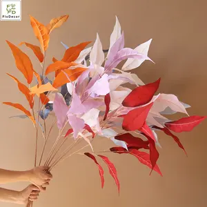 Wholesale Hot Selling Artificial Mango Leaves Branch Silk Colorful Leaves Greenery For Wedding Party Table Decoration Ins