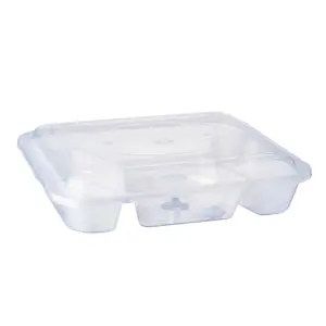 Schlussverkauf Kunststoff 4-Fächers Bento auslaufsicher Einweg-Lunch-Lebensmittelbox mit Deckel