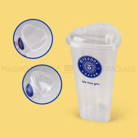 Gobelets en plastique jetables ronds personnalisés pour thé à bulles Boba, matcha, café, à partager, en forme de cœur, avec double compartiment et couvercle