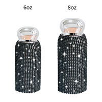 Bouteille isotherme en acier inoxydable 6oz 8oz avec strass scintillants, mini flacon de voyage en cristal étincelant pour femmes et soirées