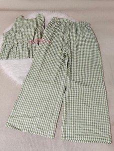 女式格纹两件套，2026 年新款荷叶边无袖上衣阔腿裤套装，休闲夏季套装 - Product Image 5
