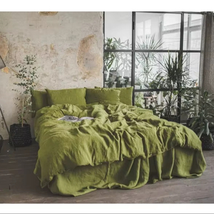 ชุดปลอกผ้านวมผ้าลินินสีเขียวมอส200TC 3ชิ้นสำหรับบ้านโรงพยาบาล-ของแข็งของขวัญแต่งงาน - Product Image 1