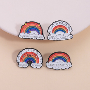 Wish New Personality Cute Rainbow Series Broche gravée en métal Creative Cartoon Humorous Satirical English Citations - Product Image 2