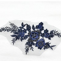 Applique en dentelle perlée 3D en fibre acrylique pour broderie d'ongles, patch décoratif pour veste, fleur pour robe de mariée, accessoires de costume DIY