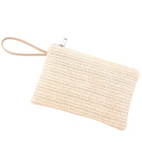 Sac de maquillage en paille écologique avec logo personnalisé, portefeuille tissé brodé, sac de voyage à fermeture éclair pour téléphone, sacs de mode pour femmes