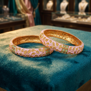Classic Pink Metal Bangle <b>Bracelet</b> with Mint Square Stone Setting and Elegant Leaf Pattern Design <b>for</b> <b>Women</b> Trendy Fashion Jewel - Product Image 5