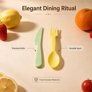 Ensemble de couverts réutilisables en plastique PP bleu, 2 pièces, écologiques, de qualité alimentaire, résistants à la chaleur, cuillère-fourchette et couteau pour steak, dessert, maison, pique-nique - Product Image 3