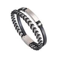 Bracelet en cuir double couche gravé avec logo, tendance, pour homme, style vintage minimaliste, en acier inoxydable tressé, idéal pour un anniversaire