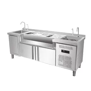 Mesa de bar de coquetel com fenda de aço inox com controle de temperatura inteligente estação de coquetel comercial personalizável