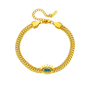 Eye Shape Gold Chain Bracelet With Blue Stone Bezel Setting For Gift Jewelry - Product Image 5