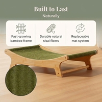 Lit grattoir pour chat en sisal avec hamac surélevé pour chats d'intérieur, coussin en sisal naturel remplaçable, grand salon pour chat en bois