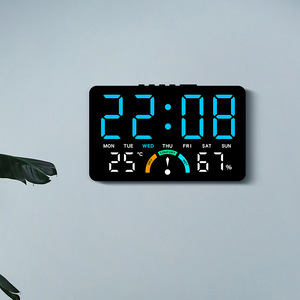 Цифровой настенный/напольный будильник с LED-дисплеем, отображением температуры и влажности, недельным календарем, современный дизайн, большой экран, двойное назначение (настенный/напольный), для прикроватной тумбочки - Product Image 4