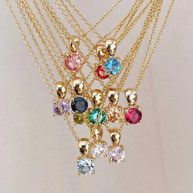 Gemnel custom sterling silver colors birthstone rhinestone crystals gemstones rainbow diamond pendants charm necklace jewelry