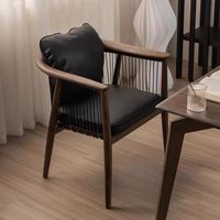 Chaise de salle à manger italienne moderne, fauteuil lounge, chaise de salon pour hôtel et maison, structure en bois, corde tressée, cuir noir