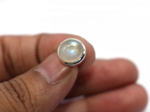 Natural Blue <b>Fire</b> Rainbow Moonstone Cabochon 8mm Round Gemstone 925 Sterling Silver Handmade Pendant - Product Image 5