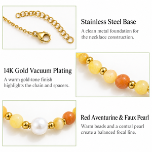 Collier de perles en acier inoxydable plaqué or 14 carats, aventurine rouge, fausse perle, chaîne réglable - Product Image 3