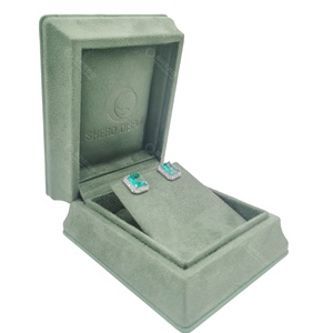 Boîte à bijoux mode Shero en cuir PU vert emballage personnalisé de luxe pour bijoux en velours boîte à bagues boîte cadeau pour bijoux avec logo - Product Image 6