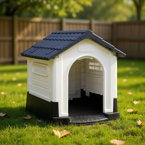 Cuccia per cani di piccola taglia in polipropilene grigio, bianco e nero, arredo per animali domestici da esterno, resistente per tutte le stagioni, stile classico rettangolare - Product Image 2