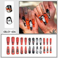 Faux ongles longs en forme de cercueil pour Halloween, motif visage de fantôme 3D, sanglant et effrayant, réutilisables pour fête d'Halloween et cosplay