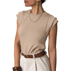 FOXA Women's Cap Sleeve Top Standard Thickness Soft Polyester Cotton Pullover Business Casual Summer Work Outfit - Product Image 1