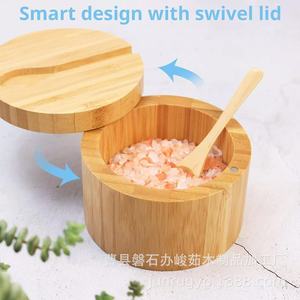 <b>Bamboo</b> Spice Box With Spoon Airtight Rotating Lid Solid Seasonings Storage Kitchen Condiment <b>Container</b> - Product Image 5