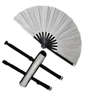 Abanico de mano grande para fiesta de Kungfu de 33cm, 10 pulgadas, tela de bambú, Taichi, abanico de baile plegable con bolsa ostentosa, estilo de arte popular para regalos de negocios - Product Image 4