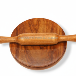 Premium Dark Acacia Wood Chakla Belan Set Handcrafted Rolling Board and Pin for Roti Chapati Kitchen and Dining <b>Essentials</b> - Product Image 1