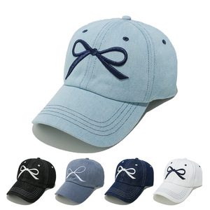 Mode en extérieur, logo personnalisé, 6 panneaux en coton, broderie 3D d'un nœud en denim, style coréen, chapeau de sport, toque, casquette de baseball - Product Image 2