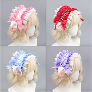 Ikat Rambut Telinga Domba Berenda Gaya Harajuku Jepang, Pita Bulu Imitasi Lembut dan Imut untuk Wanita, Aksesoris Kepala untuk Pesta - Product Image 3