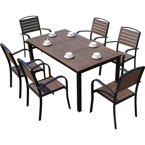 Ensemble <span class=keywords><strong>table</strong></span> et chaises d'extérieur en bois composite pour cour, loisirs en plein air, bois traité anti-infectieux, balcon, <span class=keywords><strong>jardin</strong></span>, café - Product Image 1