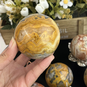 Vente en gros de sphères d'agate jaune dentelle naturelle, artisanat en cristal de guérison, agate folle, pour la décoration intérieure - Product Image 6