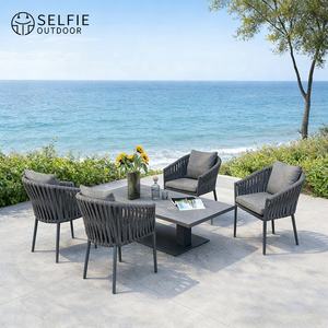 Muebles modernos para exteriores, juego de comedor para patio, 4 plazas, para jardín, hotel, patio, restaurante, mesa de altura ajustable. - Product Image 2